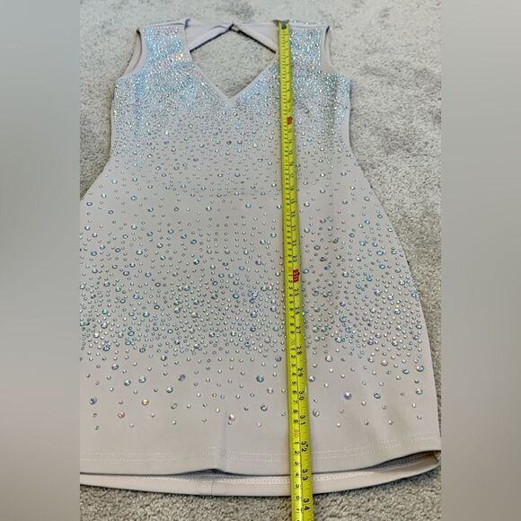 Wow Couture beige sleeveless backless aurora borealis Crystal rhinestone dress M - Picture 12 of 13